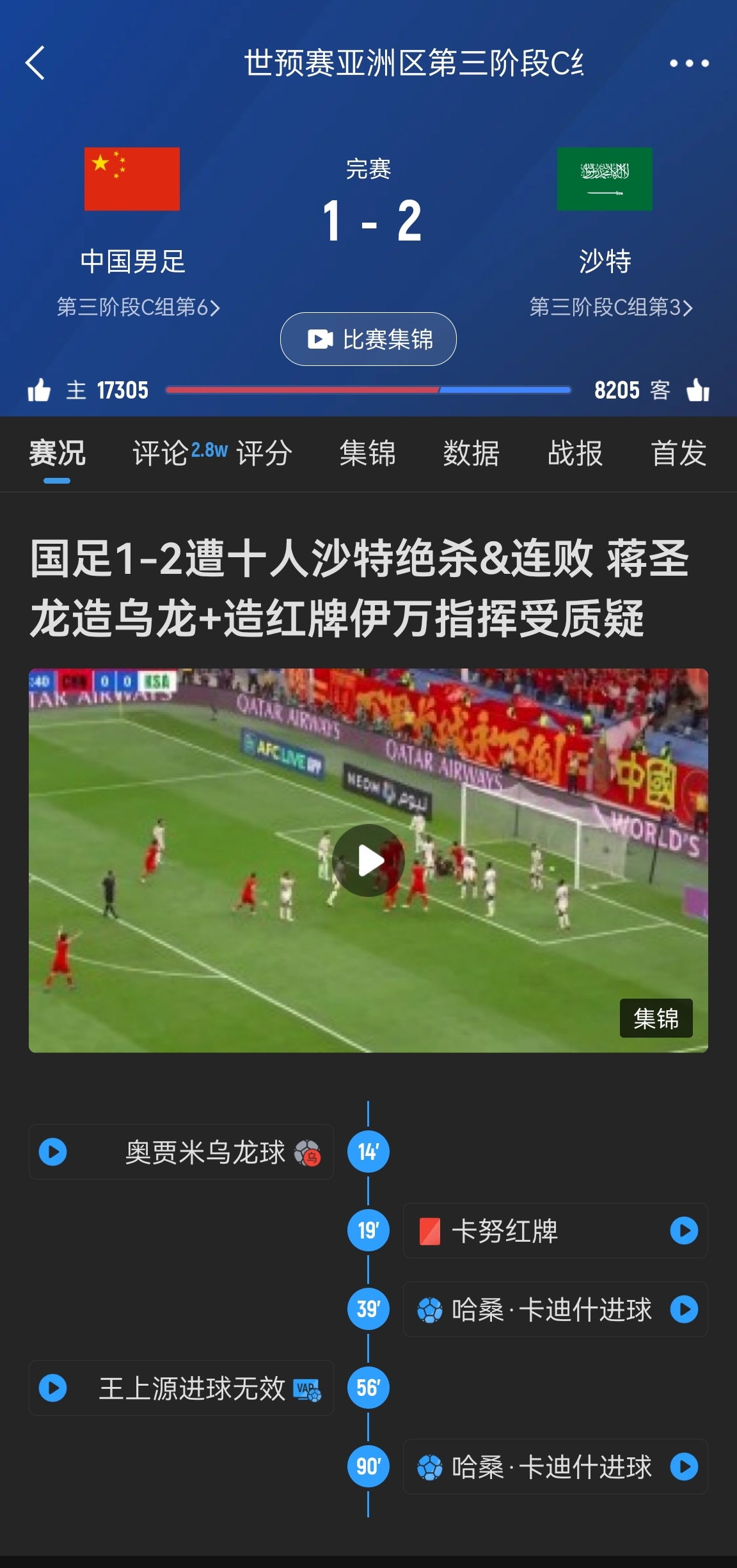 今天什么劇本？首戰(zhàn)沙特也是半場紅牌+蔣光太傷退，最后國足被翻
