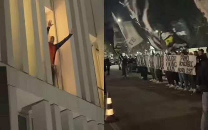 都體：尤文球迷來到酒店外支持新主帥，圖多爾向球迷們揮手致意