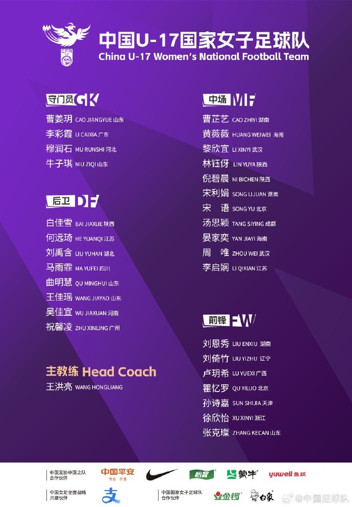 U17女足30人將在蘇州集訓(xùn)備戰(zhàn)世界杯，姜寧、朱挺擔(dān)任訓(xùn)練員